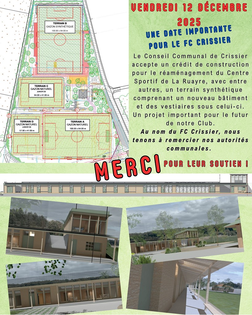 Le Conseil Communal de Crissier accepte le projet de réaménagement du Centre Sportif de la Ruayre